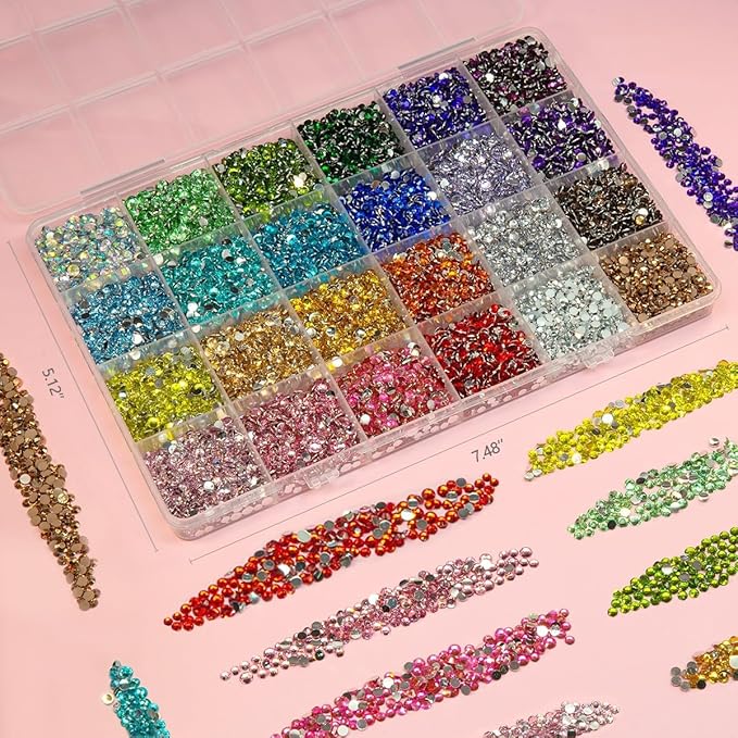 20000PCS 24 Color Resin Rhinestones w B7000 Jewelry Glue for Bedazzling Crafting 3mm 4mm Flatback Crystal Stones Rainbow Colorful Gems Diamonds Crystals for Nails Face Makeup Tumblers Crafts