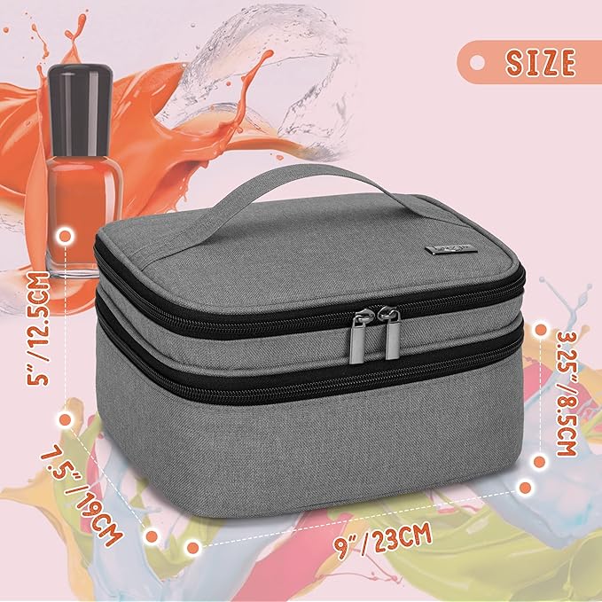 LUXJA Nail Polish Carrying Case - Holds 30 Bottles (15ml - 0.5 fl.oz), Double-layer Organizer for Nail Polish and Manicure Set, Gray (Bag Only)