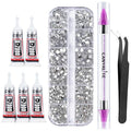 Canvalite 1500PCS Rhinestones Flat Back Gems, Nail Rhinestones Nail Art Gems with Pick Up Tweezers and Rhinestone Picker Dotting Pen, Nail Art Tools for Nails, Clothes, Face, Craft