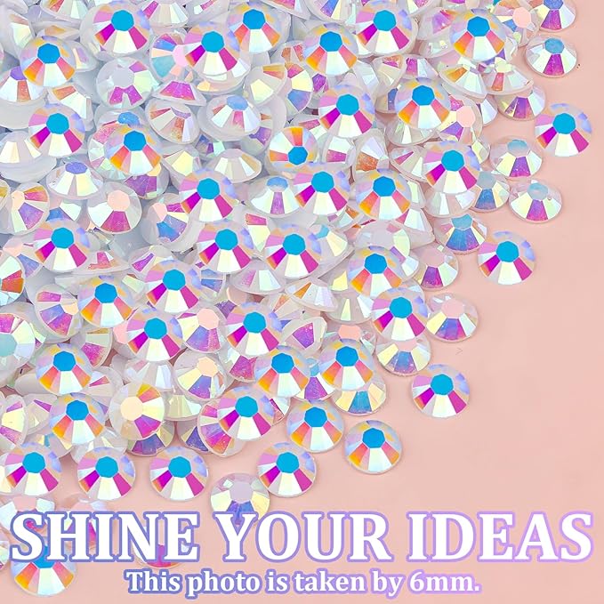 25000Pcs Resin Rhinestones for Crafting, White AB 2-6mm Mixed Sizes Non Hotfix Flatback Gems with 1Pcs Glue, Bedazzling Crystal for DIY Craft Clothing Mugs Tumblers Shoes Fabric Decor Nail Art
