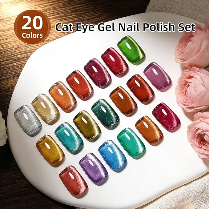 JODSONE 23 PCS Cat Eye Gel Nail Polish Set with Base Coat and Top Coat 3-IN-1 magnetic Design DIY at Home for Women Nail Art all Seasons