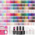 Beetles 119 PCS Gel Nail Polish Set - 100 Colors Spring Nail Polish Kit Cat Eye Pink Blue Jelly Glitter Pearl Gel Polish & 5Pcs Base Top Coat Soak off UV Manicure Nail Art Home Easter Gifts for Women