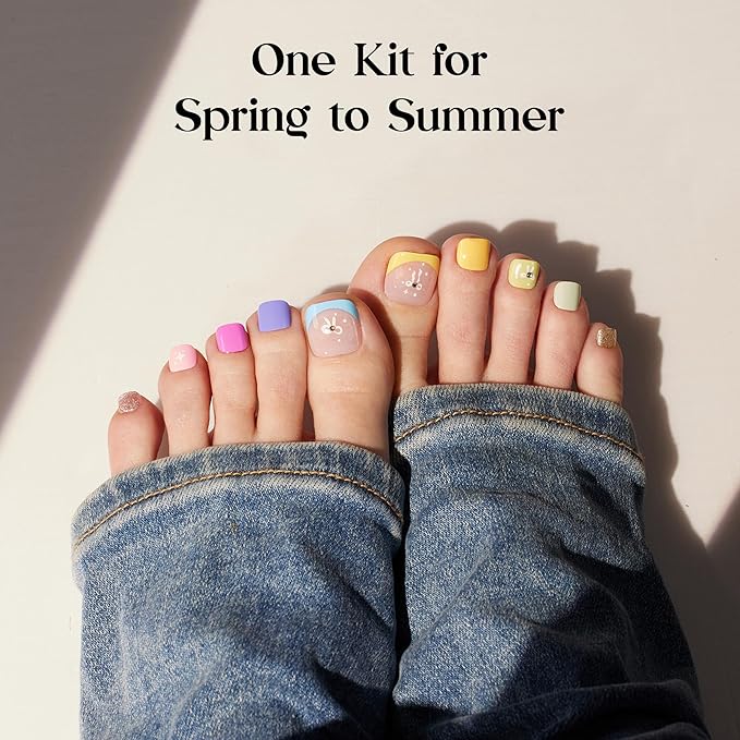 Beetles Press On ToeNails Kit - Glitz Spectrum | 288Pcs 12 Colors Short Square Press On Nails | 15 Sizes French Glossy Glitter With Nail Glue & Nail Tabs Stickers, Fake Nails Kit Art For Women
