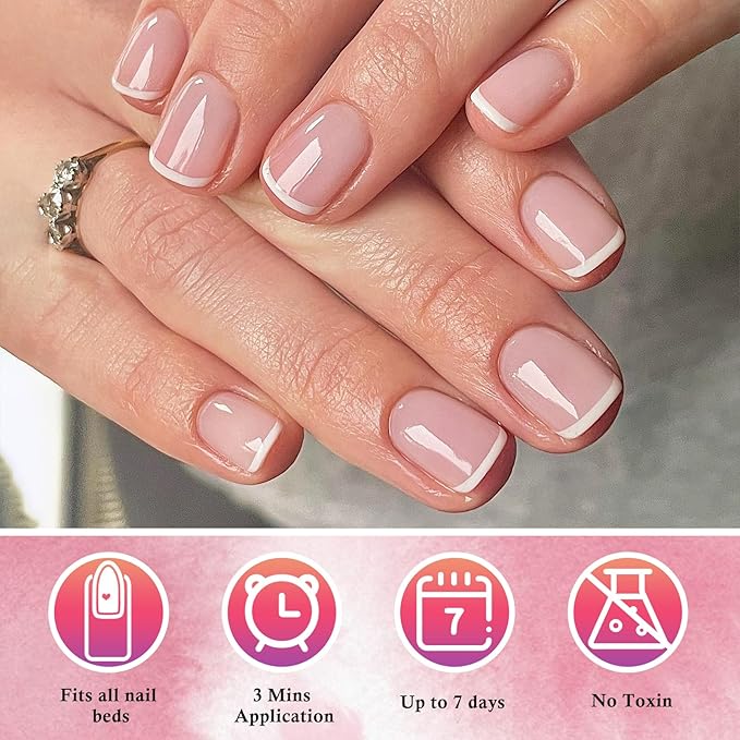 AddFavor 120pcs French Tip Press on Nails Short Square Fake Nails Nude White French Nails Press on Acrylic Artificial False Nials with Adhesive Tab for Women Girls