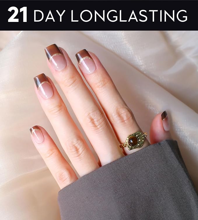 Semi Cured Gel Nail Strips - UV Light Gel Nail Stickers - 20 Long Lasting Salon Quality Wraps (Enchanted Primal Flicker Brown)