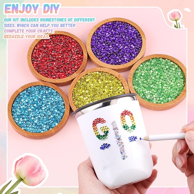 24000Pcs Resin Rhinestones for Bedazzling with 3Pcs B7000 Jewelry Glue, Multicolor 3mm Flatback Gems Rhinestones for Crafting, Clothing Tumblers Mugs Shoes Fabric Decor Nail Art