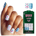 WICKED X KISS Press On Nails, ‘Marvelous Munchkinland’, Blue, Short Squoval, Waterproof, Chip Proof, Smudge Proof, 28 Fake Nails, Pink Gel Nail Glue (2g), Mini Nail File, & Manicure Stick