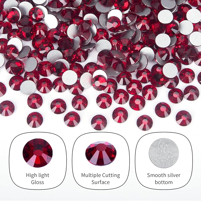 10000PCS Dark Red Rhinestones Bulk, Flat Back Crystal Glass Stone Round Gems,SS20, 4.6-4.8mm