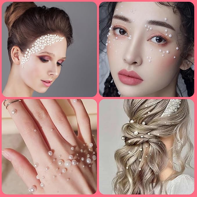 1623PCS Pearl Stickers Pearls for Crafting - Self Adhesive Pearls for Hair Face Makeup Eye Nail Crafts, Stick On Gems (6 Sheets, 6mm Round)