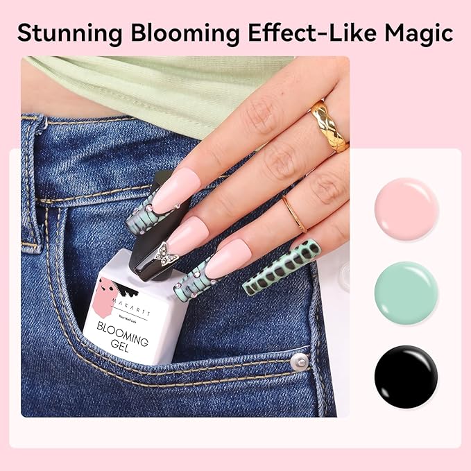 Makartt Blooming Gel-Clear 2 Pcs Blooming Gel Nail Polish Blossom Gels for Spreading Effect, Gels Paint Nail Art Supplies for Easy Marble Watercolor Floral Print Spring Nails DIY Manicure for Women