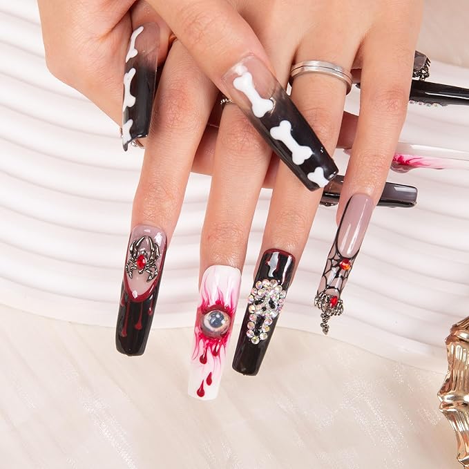 LOVFUL Press on Nails Final Destination| Handmade with Full Covered Crystals| Reusable Fake Nails| Square Mid length 1.7in| H133-S