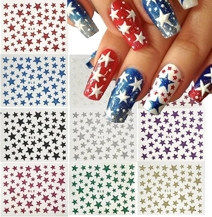 1000pcs 18 Sheets Star Nail Stickers Star Nail Decals Design Nail Supplies 3D Self-Adhesive Nail Colorful Slider Stars Love Stickers Glitter Decoration Heart Nail Stickers Decals for Women Manicure