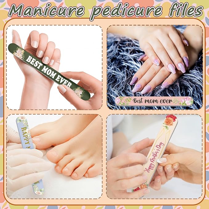 Therwen 50 Pcs Mother's Day Gifts Bulk Floral Christian Nail File Small Mom Women Church Gift Bulk Double Sided Emery Board Nail Files Manicure Tools for Mother's Day Party Supplies