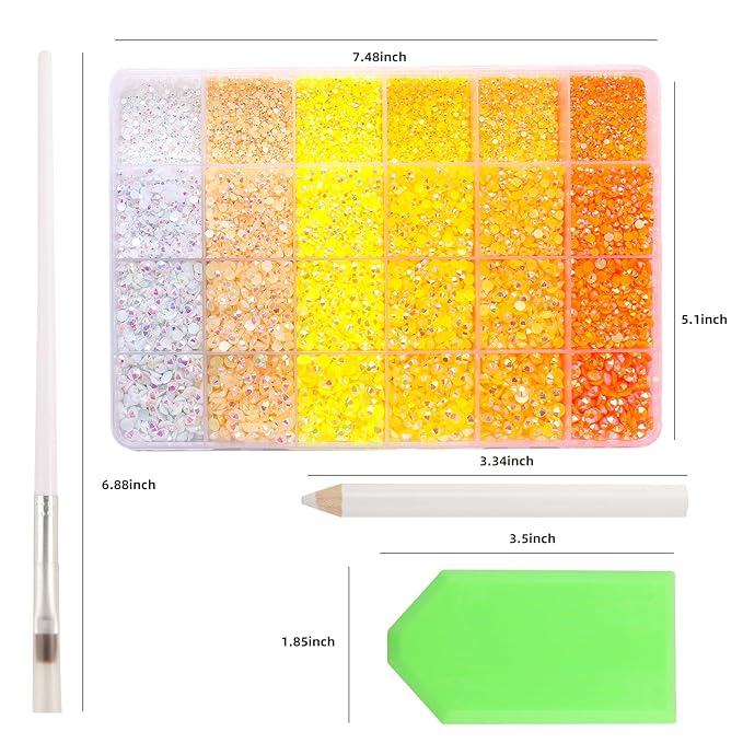 30000PCS Yellow AB Resin Flatback Rhinestones Kit, Jelly Resin Non-Hotfix Rhinestones for Crafts Makeup DIY Decoration Tumblers Nail Art 2mm, 3mm, 4mm, 5mm