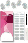 Semi Cured Gel Nail Strips, 20Pcs Long Lasting Salon Quality Wraps, Easy Apply & Remove Gel Nail Stickers with UV Light (Prismatic Silver)