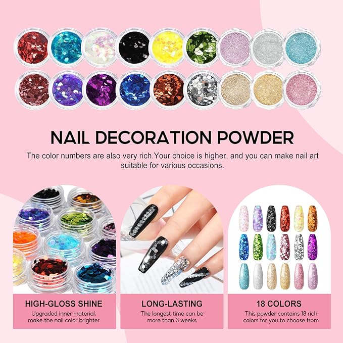 COSCELIA Acrylic Nail Kit for Beginners with Everything Professional Acrylics Powder 6pcs Gel Nail Polish 18pcs Glitter Decoration Powder Nails Kit Acrylic Set with Drill Light Gifts for Women