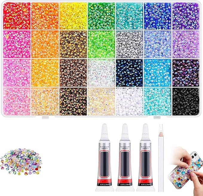 Colorful DIY Resin Rhinestone Kit - 32,000Pcs Resin Jelly Rhinestones for Bedazzling, Multicolor 3mm Flatback Gems with Storage Box & Tools for Nail Art, Clothing, Tumblers, Crafts Decor (32000PCS)