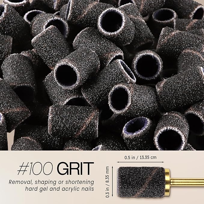 100 Pcs Large Nail Drill Bits Sanding Bands for Nail Drill – Nail File for Acrylic Nail Gel Manicures Pedicure PANA Nail Drill Bits (Sanding Bands Variation 01) (100 Grit, Large Black)