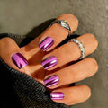 Chrome Press on Nails Short Square, Metallic Purple Fake Nails with a Sparkle Mirror Finish, Glitter Glue on Nails for Women Birthday Party, Thick Quality Soft Gel Nail Press ons 30 Pcs