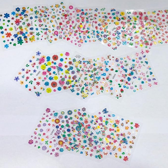 30 Sheets Spring Nail Art Stickers Multicolor Flower Nail Decals 3D Self-Adhesive Nails Design Cute Daisy Nail Stickers Floral Manicure Decorations Supplies for Women Girls
