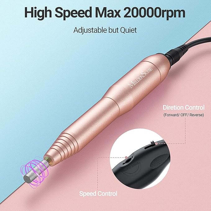 MelodySusie Portable Electric Nail Drill,PC120B Compact Efile with MelodySusie Nail Drill Pen & Bits Holder Stand