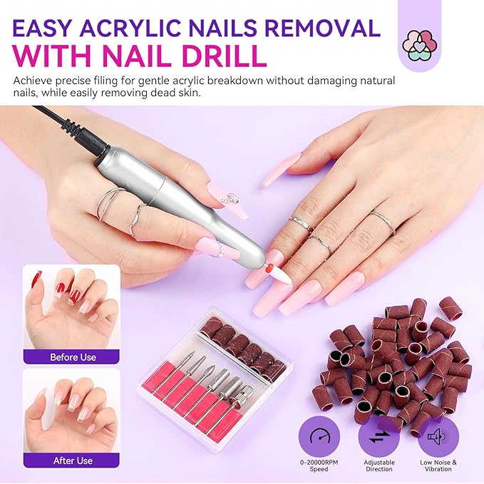 SAVILAND Acrylic Nail Kit with Drill & Essential Oil: Professional Acrylic Nails Kit for Beginner with Everything Nail Powder & Liquid Nail Primer Complete Home DIY Kit Salon Women Christmas Gift