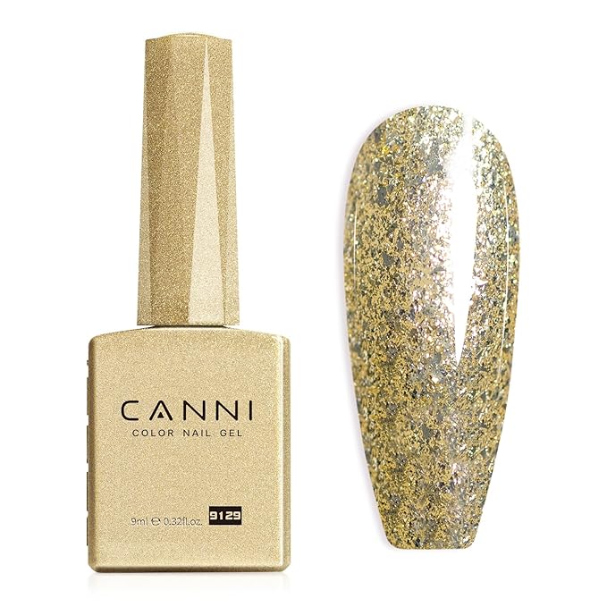 CANNI Gold Gel Nail Polish, 1Pcs Glitter Gold Gel Polish Color High Gloss Soak Off U V Nail Manicure Salon DIY