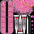 Resin Jelly Rhinestones for Crafting with B7000 Jewelry Glue, 1 Box Hot Pink AB Flatback Crystal with 3Pcs 10ml Glue, Bedazzling Non Hotfix Gems for DIY Tumblers Clothing Shoes Manicure