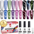 Clara Colors Cat Eye Gel Nail Polish Set of 6 Colors Magnetic Nail Polish Set Holographic Glitter 9D Galaxy Series Cat Eye Gel Polish Set with 1 Magnet Stick for Home DIY Soak Off UV LED