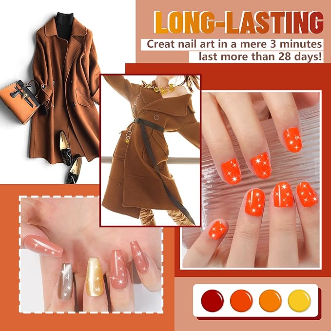 ABAC Fall & Winter Solid Gel Nail Polish Set,Ombre Gel Nail Polish,Pat Paint Nail Art-Nude Orange Yellow Green Glitter Colors w/Pro Brush No-Spill,Hema-Free Gifts for Girls Glowing Attraction