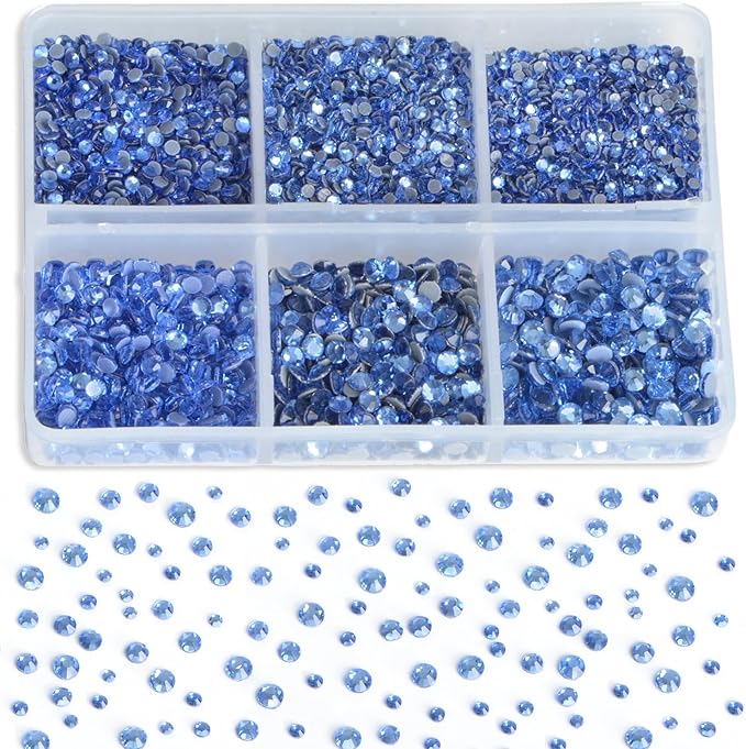 8000pcs Hotfix Rhinestones Flatback,Rhinestones for Crafts Clothes Mixed 6 Sizes, Hotfix Crystals with Wax Pencil Kit, SS3-SS12,Lt. Sapphire