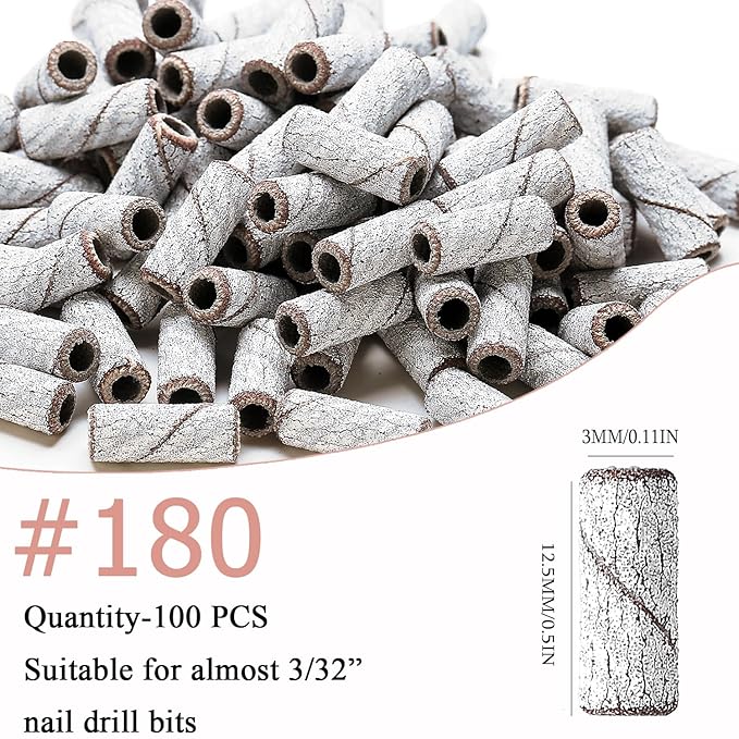 100pcs Nail Drill Bits Small Sanding Bands with Upgrade 3.1mm Mandrel Bit,180 Fine Grit Nail File Sanding Bands for Acrylic Nails Gel Removing Shaping Manicures and Pedicure(Zebra, 180 Grit)