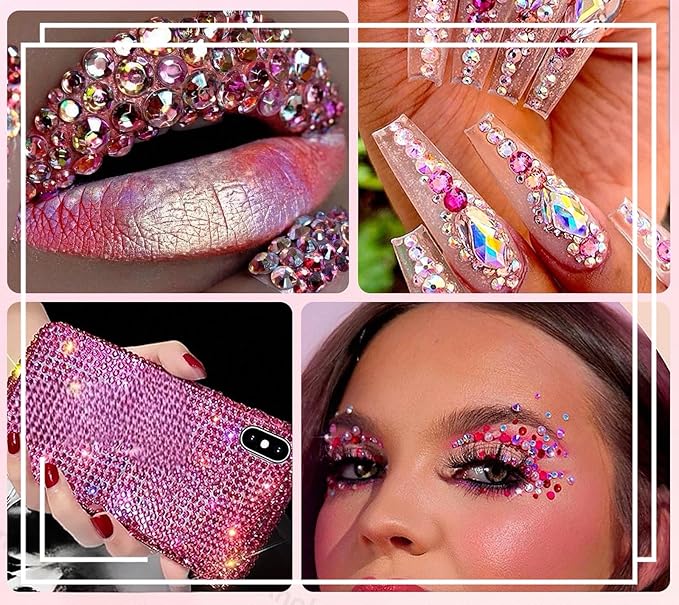 4500Pcs Flatback Rhinestones for Crafts, 3mm Pink Crystals Rhinestone, Resin Flatback Glitter Gems Nail Diamonds Rhinestones for Clothes Accessories DIY