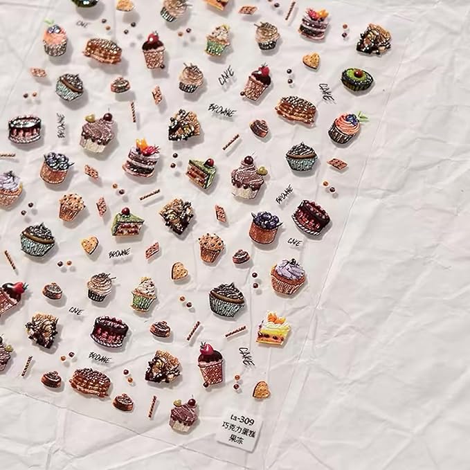 Dedyel Food Nail Art Stickers 3D Cake Dessert Donut Ice Cream Cookies Fruit Bread Self-Adhesive Nail Stickers for Women Girls Kids
