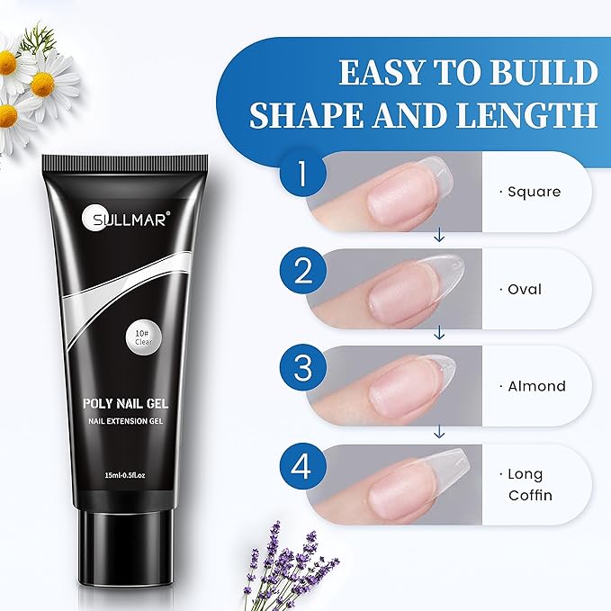Poly Nail Gel Kit 15ml/0.5fl.oz Clear and Nude Poly Gel Nail Extension Flase NAIL Gel with Slip Solution Nail Dryer for Beginner(Clear&Nude)