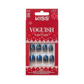 KISS Voguish Fantasy Holiday Press On Nails, ‘Merry Magic’, Navy, Medium Oval, No Damage To Natural Nails, Pink Gel Nail Glue (2g), Mini Nail File, Manicure Stick, & 28 Fake Nails