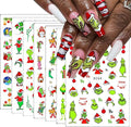 12Sheets Christmas Nail Art Stickers Green Fun Cartoon Santa Claus Designs Nail Decals Xmas Tree 3D Self-Adhesive Winter Holiday Nail Decoration Xmas DIY Manicure Accessories Supplies for Women Kids