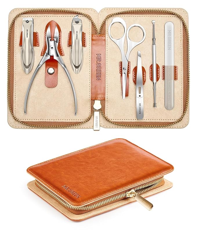 MR.GREEN Upgraded Manicure Set, German Stainless Anti Splash Nail Clippers Set with Cather, Quality Fingernail& Toenail Clipper, Professional Nail Care Kit with Exquisite Leather Case for Men & Women