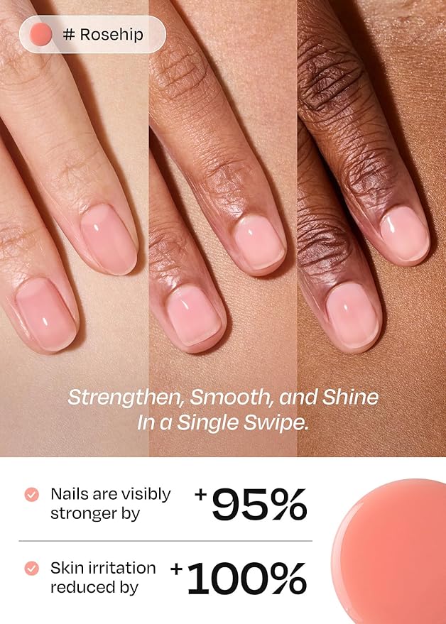 ohora Natural Glow Milk Syrup Nail Strengthener (Rosehip) - Tinted Nail Hardener for Brittle, Damaged Nails, Quick-Dry Glossy Finish, Nail Repair & Growth, 15 mL