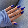 Royal Blue Press on Nails Almond Shaped 48Pcs Neutral Thick Fake Nails for Women, Medium Almond Nails Press on Reusable Acrylic Nails Glue on Medium Length Stiletto False Nails Gel Artificial Nails