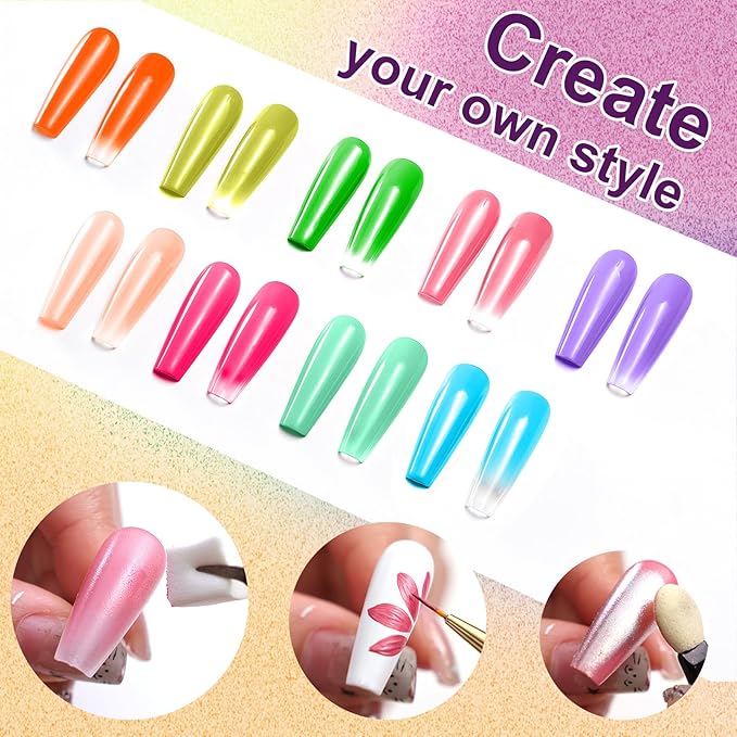 Gradient Gel Nail Set,9 Bright Rainbow Color for Ombre Nail Polish Platte Kit with 14* Nail Art Tools,Pat Painting Gel French Nail Manicure No-wipe Soak of UV DIY Art Home Salon