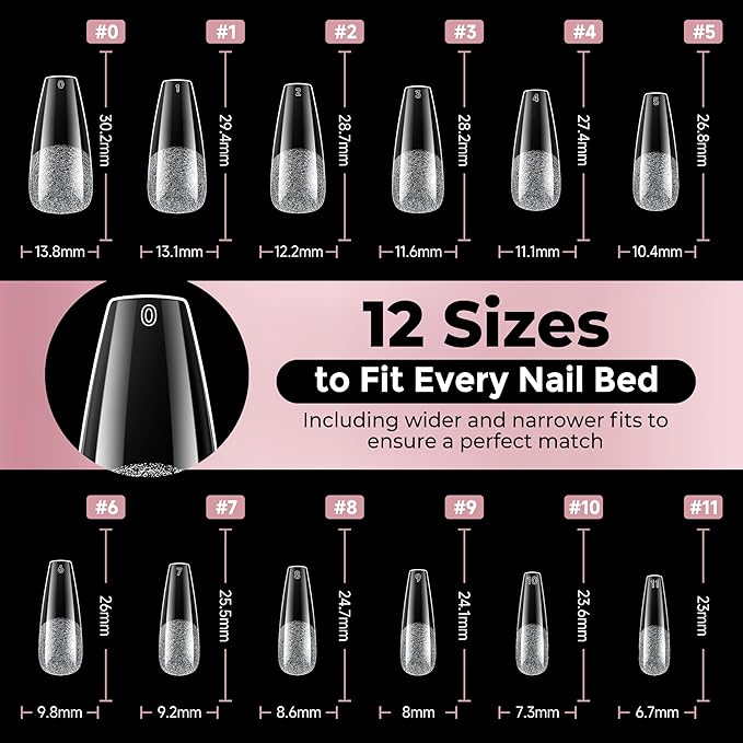 Long Coffin Nails Tips Full Cover Acrylic Nail Tips Pre-buff 240pcs Clear Coffin Fake Press On Nails No C Curve Easily DIY Art Nail Extensions Long-lasting, 12 Sizes Luckyfairy