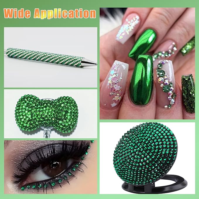 22000 Pcs Green Flatback Pearls and Rhinestones Bedazzling Kit, Resin Rhinestones Gems for Crafting, Mixed Size Half Pearls Gems for Nails Face Eyes Makeup Bottles Shoes DIY Crafts