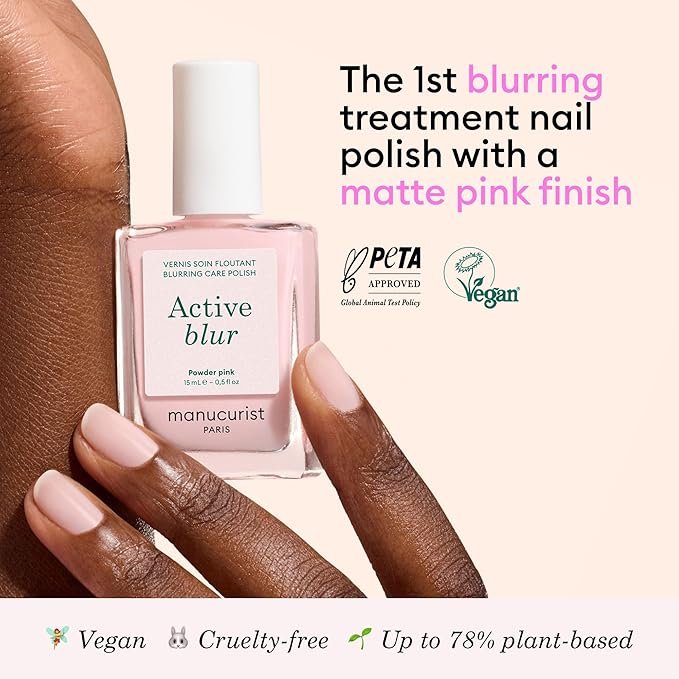Manucurist Active Blur™ Blurring Treatment Nail Polish – Powder Pink Matte Nails Care with Niacinamide – No Lamp – Vegan & Made in France – Nail Strengthener and Growth for Weak Nails – Plant-Based