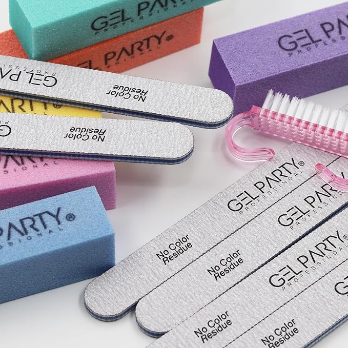 Professional Nail Files and Buffers Kit (12 Pcs) 100/180 Grit Double Sided Emery Boards for Acrylic Gel Nails+Colorful Sanding Buffer Blocks - Washable Manicure Tools for Salon & Home-Set C