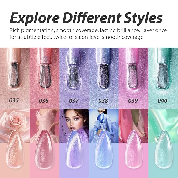 Makartt Cat Eye Gel Nail Polish Set: 6 Colors Shimmer Magnetic Gel Polish Kit 15ML One N'Done Holographic Green Pink Blue Purple Nail Polish Soak Off UV LED Nail Art Manicure Gift for Women