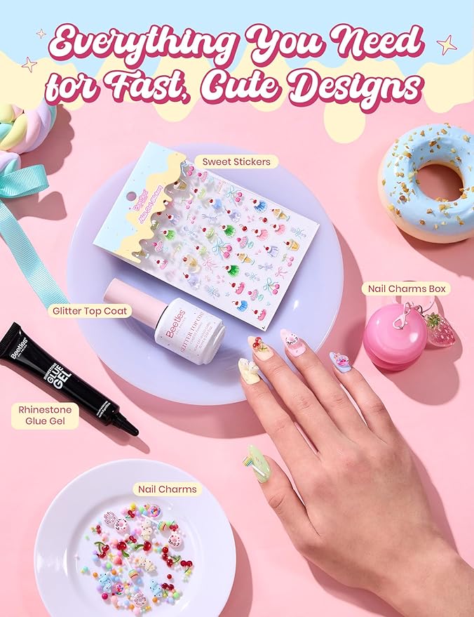 Beetles Taste of Spring Gel Nail Polish Gift Box, 6 Colors Pastel Gel Polish Set with Base Top Coats Mini UV Lamp Press On Nails Tools, Complete DIY Manicure Set for Home Salon