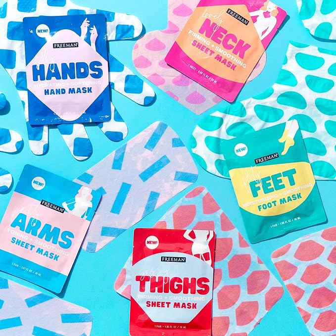 Freeman Flirty Feet Foot Mask & Silky Hands Hand Mask Set – Moisturizing Socks with Coconut Oil & Mint Extract + Hydrating Gloves with Coconut Oil & Rose Extract