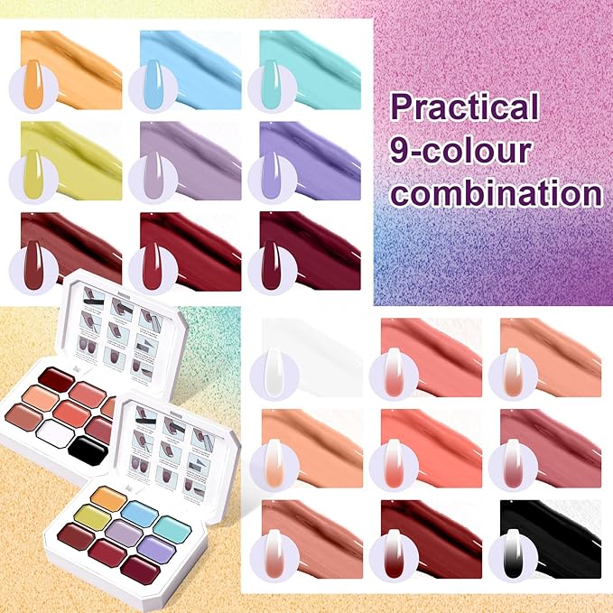 Gradient Painting Gel Set, 18 Bright Nude Almond Ombre Gel Nail Polish Pigment Pat Nails Long-lasting Silky Texture Highly Saturated French Manicure Soak of UV/Led Home Salon DIY Art E&F