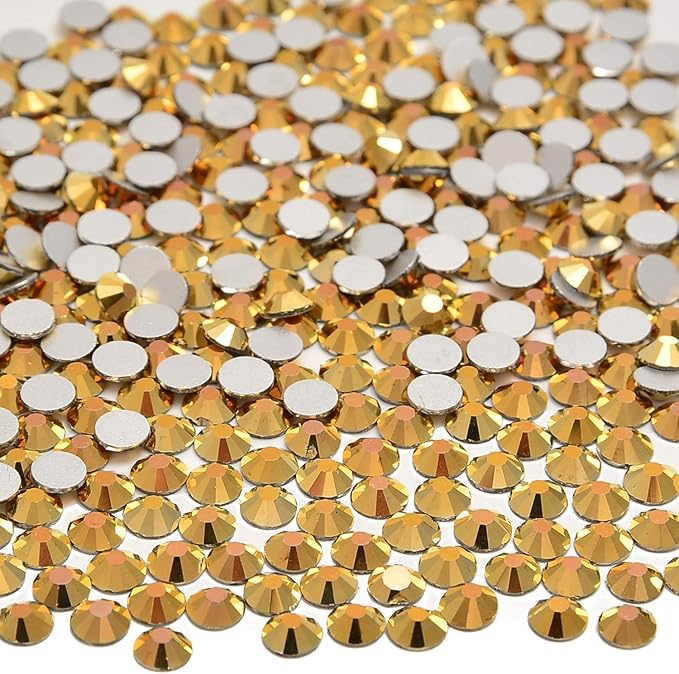 NCB 3000pcs Flatback Round Glass Nail Art Rhinestones Crystal for DIY Making Accessories Shoes, Clothes, Face Art, Bags, Manicure (Aurum, SS3 3000pcs)